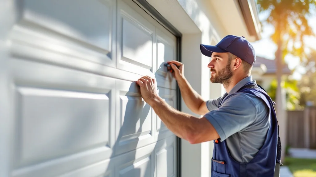 Garage door repair technician servicing a home in Coral Springs, FL